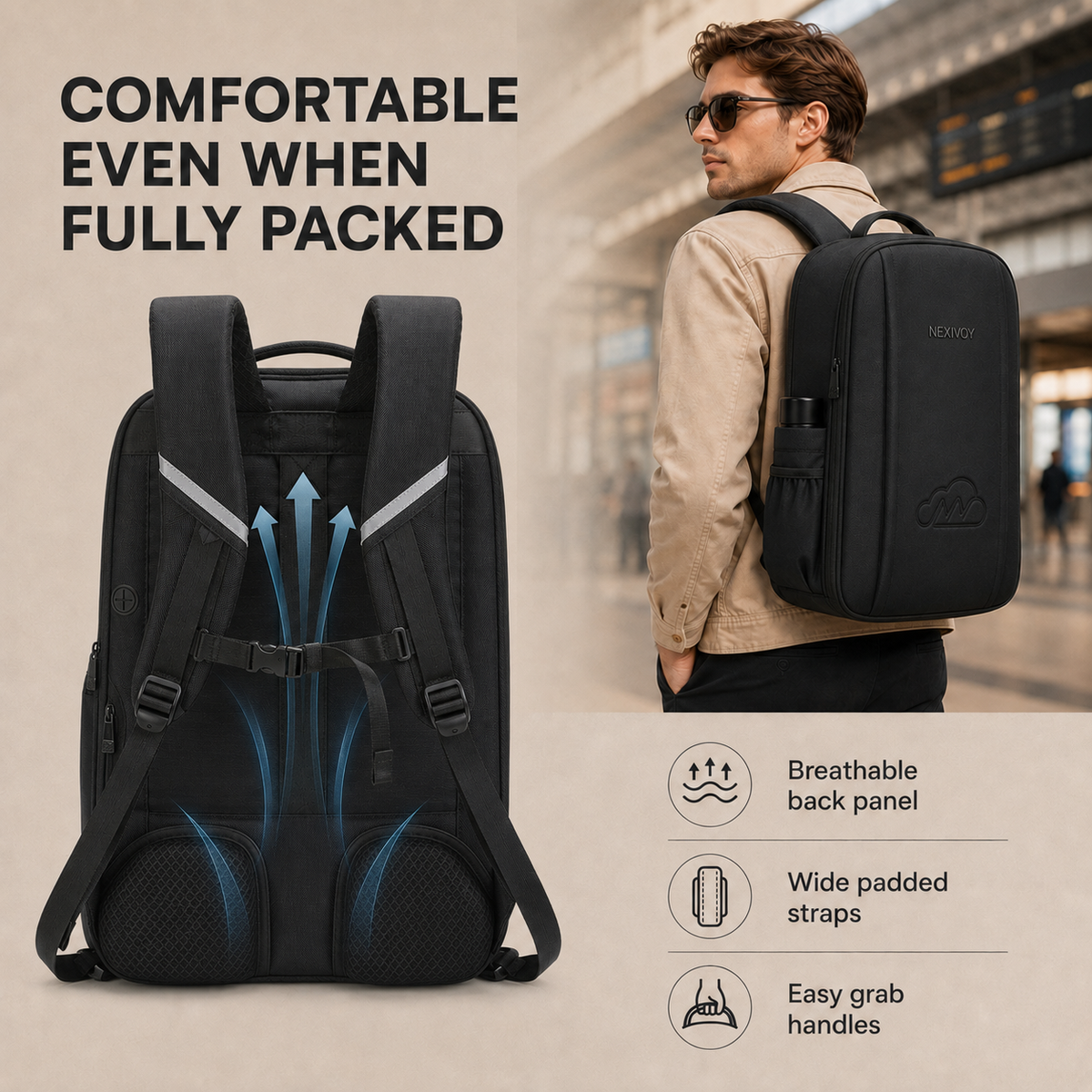 45L Travel Backpack for Men, Airline Approved Carry On Backpack with TSA 180° Laptop Compartment Fits 18.4 Inch Laptop, Expandable Water-Resistant Business Backpack