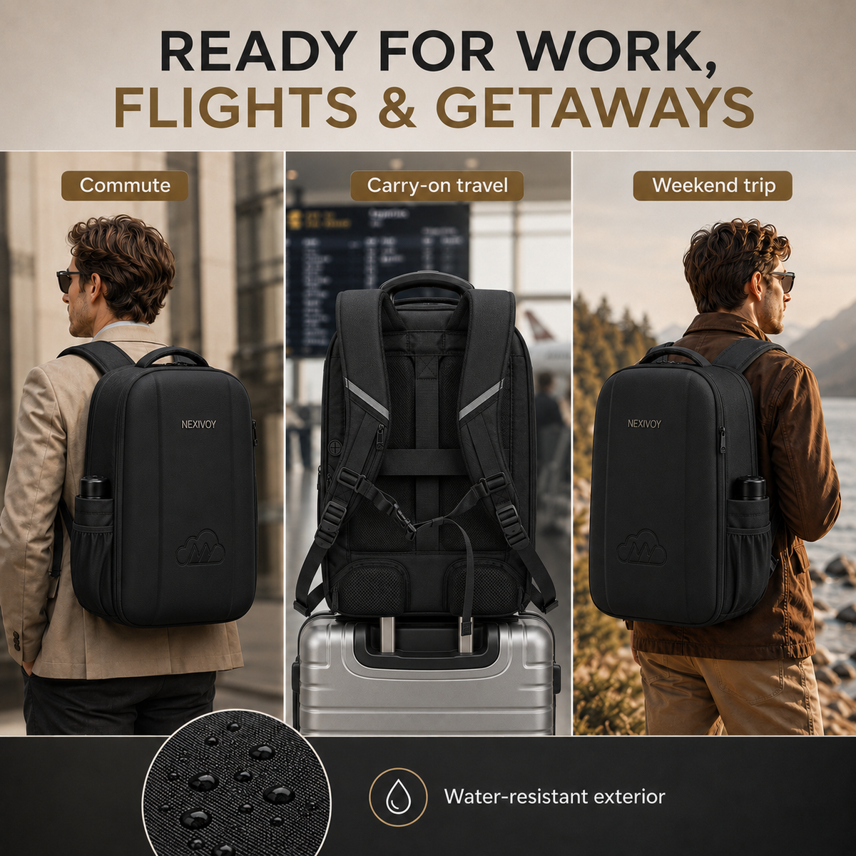 45L Travel Backpack for Men, Airline Approved Carry On Backpack with TSA 180° Laptop Compartment Fits 18.4 Inch Laptop, Expandable Water-Resistant Business Backpack