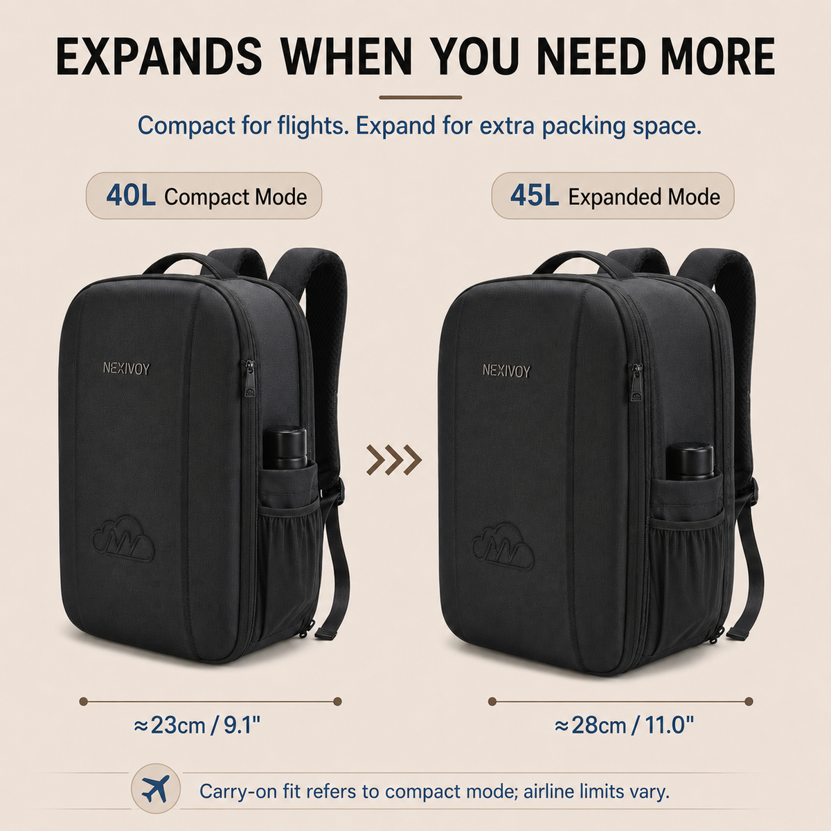 45L Travel Backpack for Men, Airline Approved Carry On Backpack with TSA 180° Laptop Compartment Fits 18.4 Inch Laptop, Expandable Water-Resistant Business Backpack